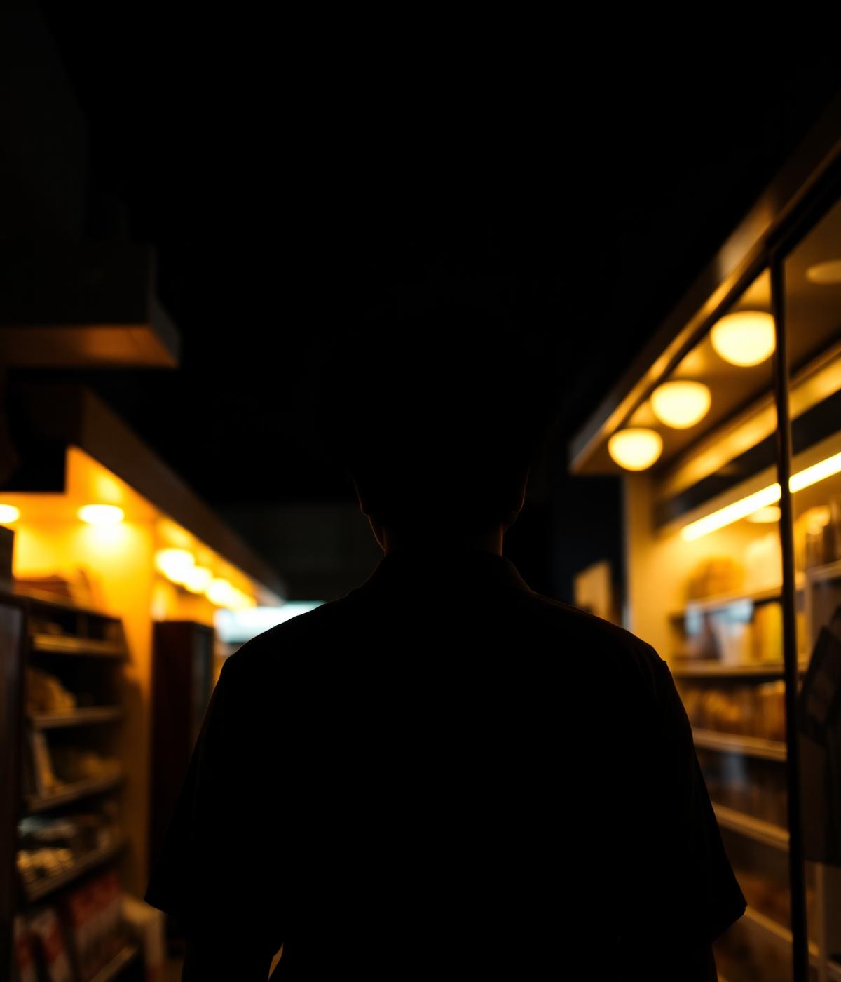Owner standing inside Broad Mart at night